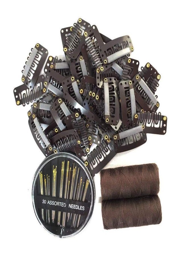 KDOSP 50pcs/lot Hair Extension Clip U Blonde/DK Brown/LT Brown/Black Snap Clip for Hair Extension Wig Weft 32mm Wig Clips (DK Brown) - Image 1